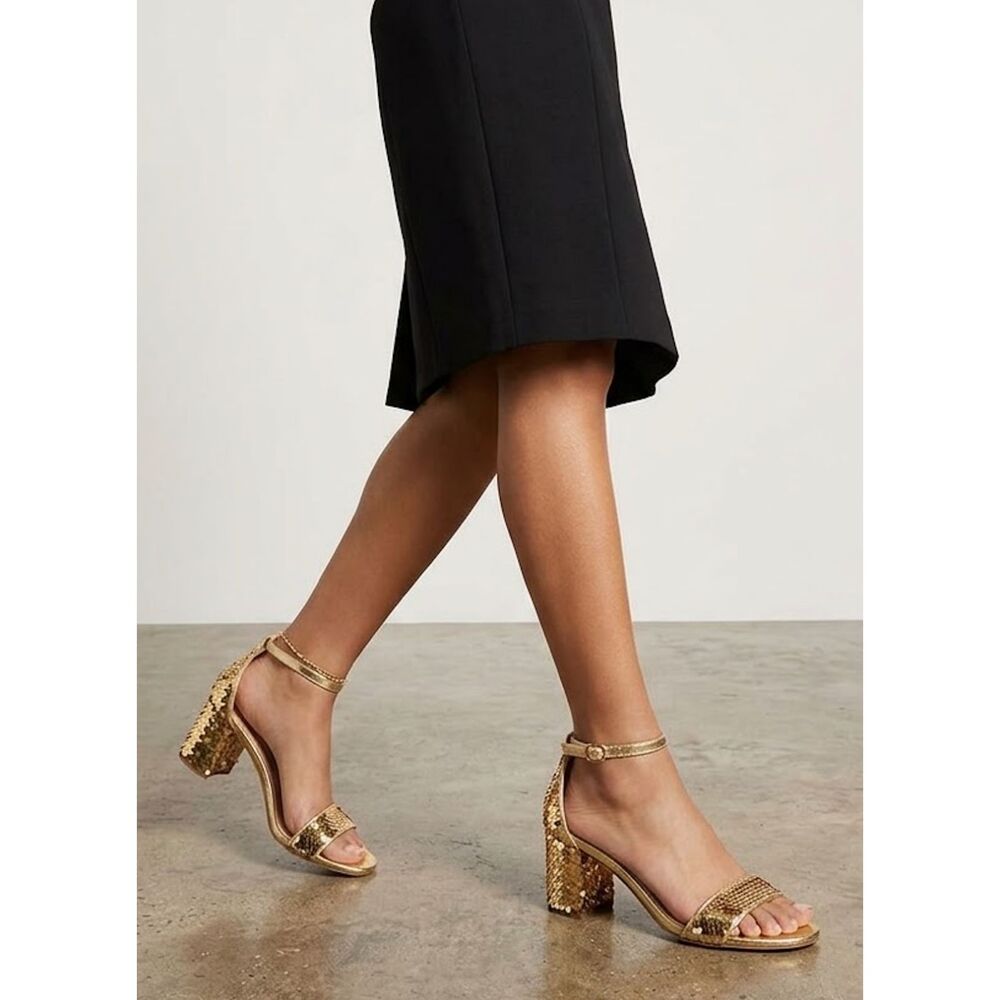 Steve Madden Block Heel Sandals 7 Y2K Sparkly Event Dressy Wedding Gold Carrson